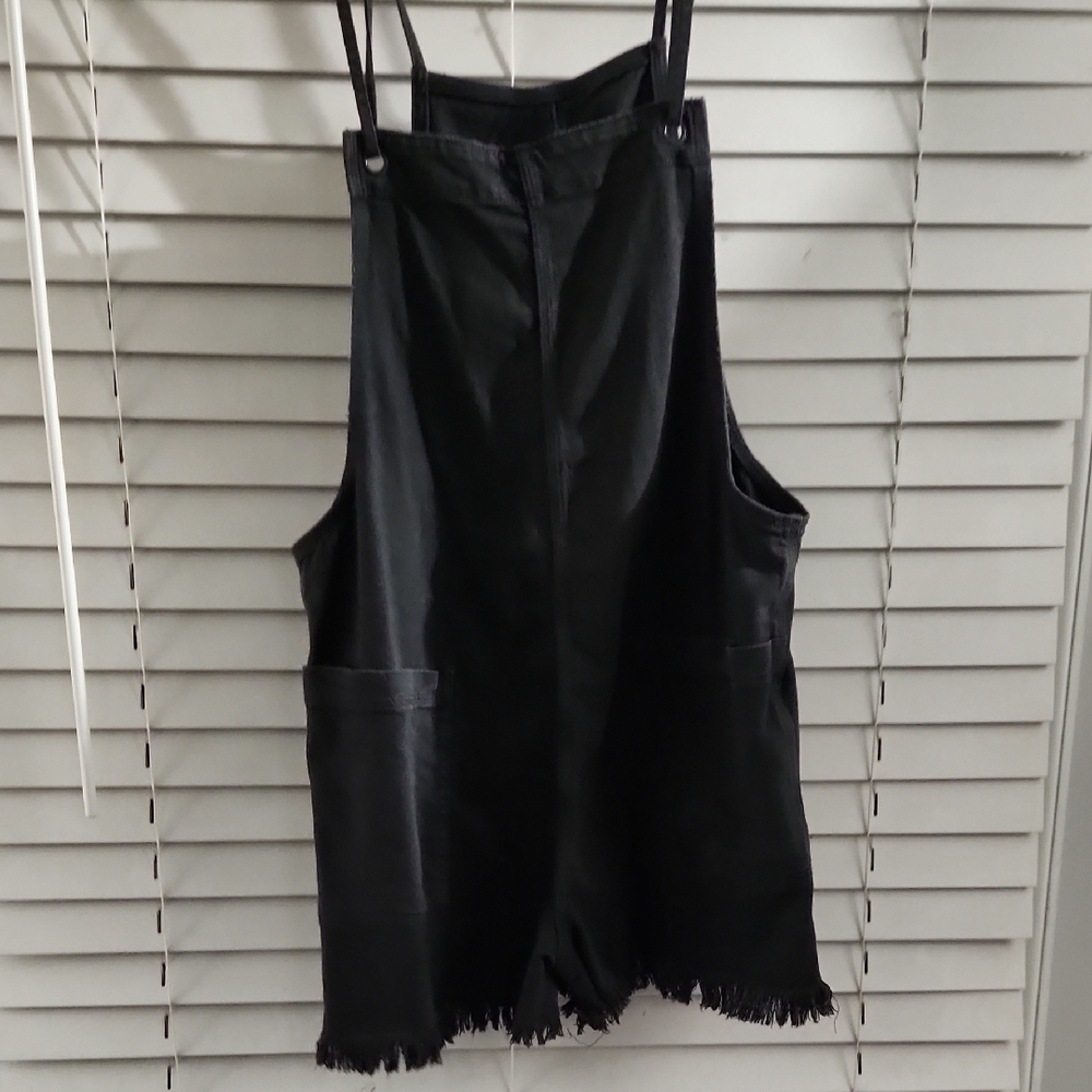 aerie Black Short Overall Romper with Frayed Hem